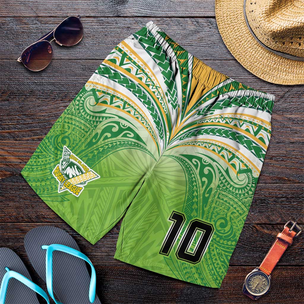 Custom Cook Islands Rugby League Shorts for Men Tatau Tribal Motifs-Light Green Color LT03 Green - Polynesian Pride