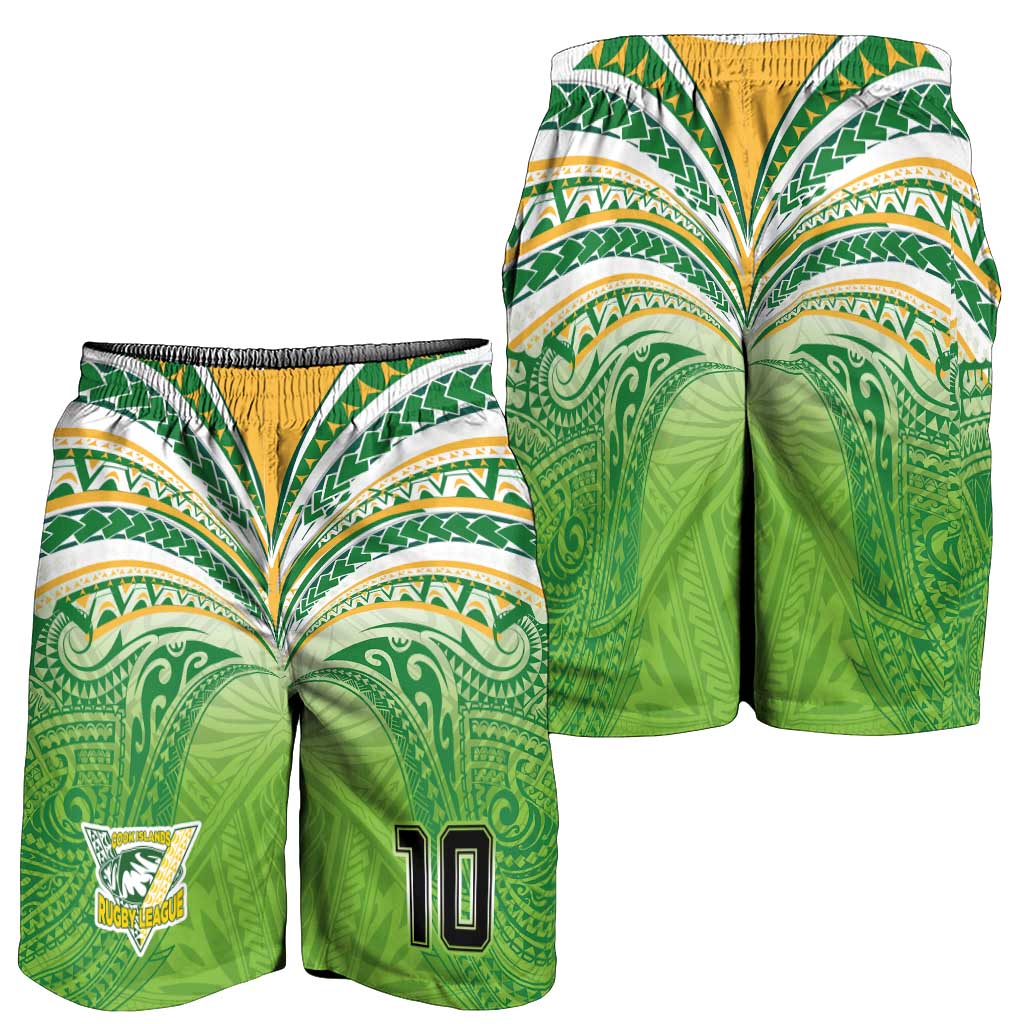 Custom Cook Islands Rugby League Shorts for Men Tatau Tribal Motifs-Light Green Color LT03 - Polynesian Pride