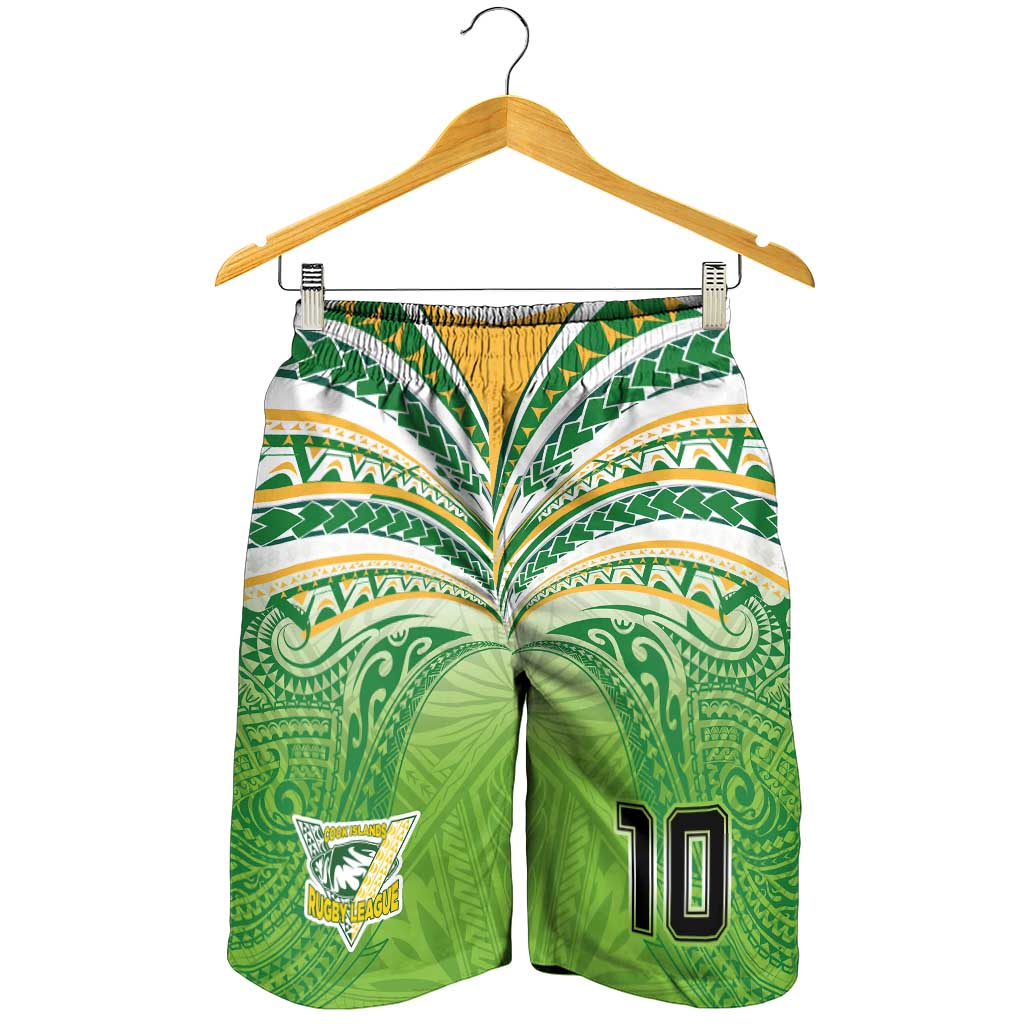 Custom Cook Islands Rugby League Shorts for Men Tatau Tribal Motifs-Light Green Color LT03 - Polynesian Pride