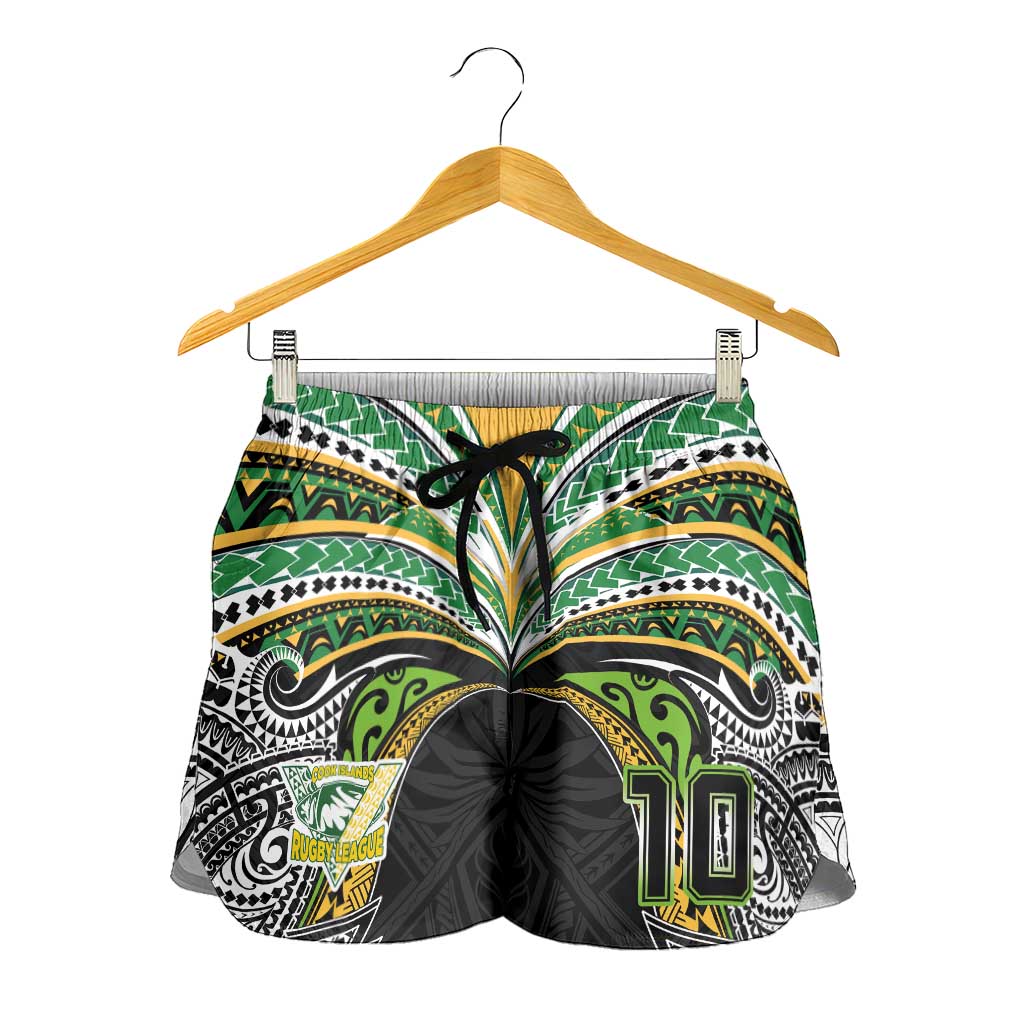 Custom Cook Islands Rugby League Shorts for Women Tatau Tribal Motifs-Black Color LT03 - Polynesian Pride