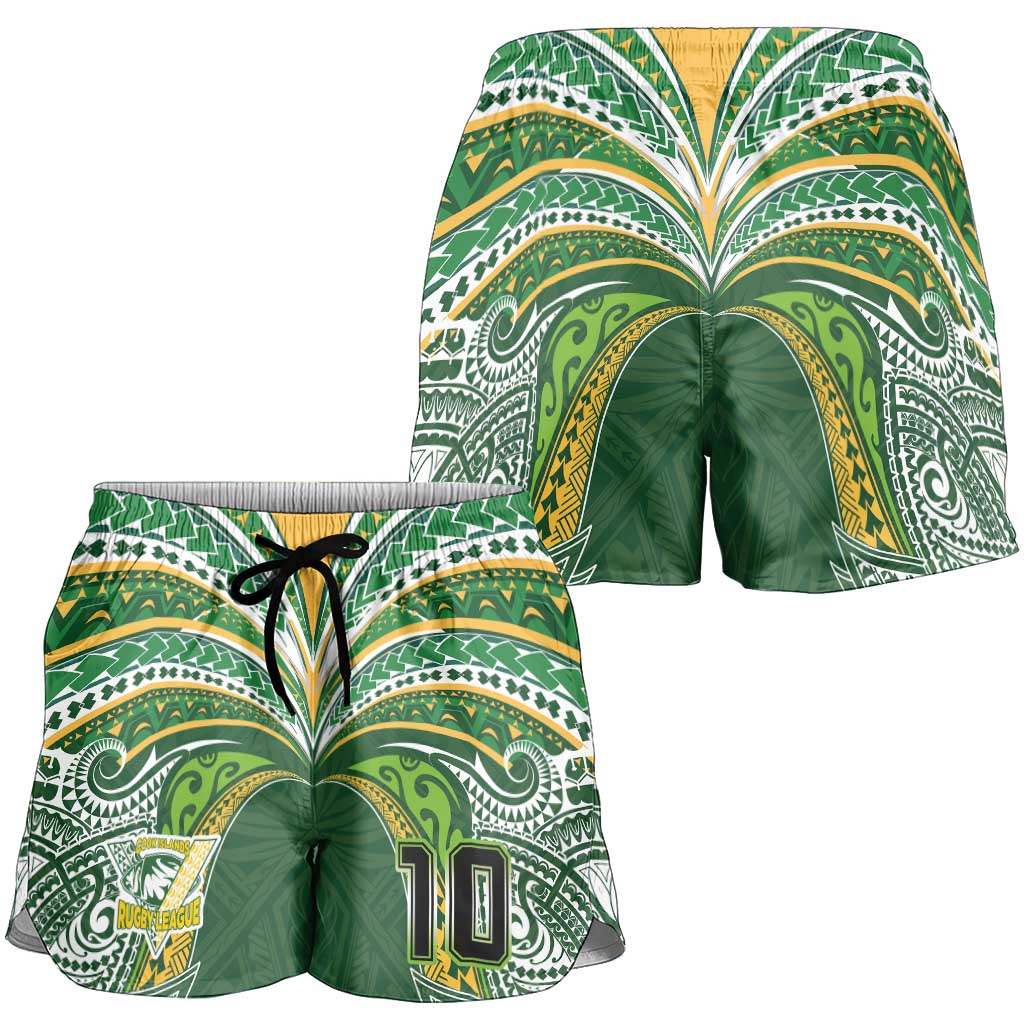 Custom Cook Islands Rugby League Shorts for Women Tatau Tribal Motifs-Dark Green Color LT03 - Polynesian Pride