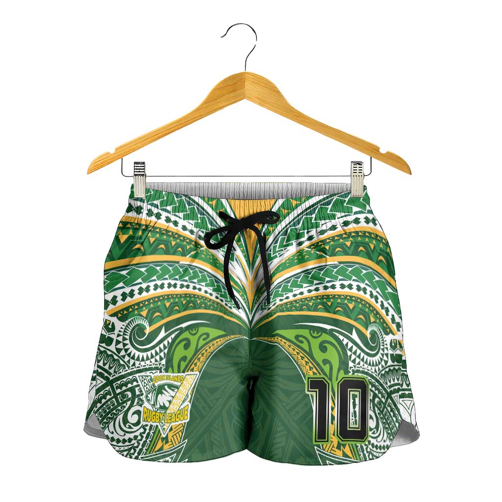 Custom Cook Islands Rugby League Shorts for Women Tatau Tribal Motifs-Dark Green Color LT03 - Polynesian Pride