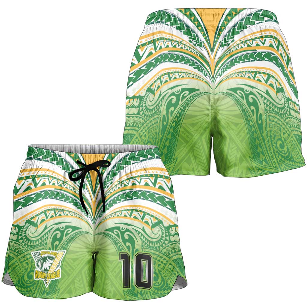 Custom Cook Islands Rugby League Shorts for Women Tatau Tribal Motifs-Light Green Color LT03 - Polynesian Pride