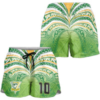 Custom Cook Islands Rugby League Shorts for Women Tatau Tribal Motifs-Light Green Color LT03 - Polynesian Pride