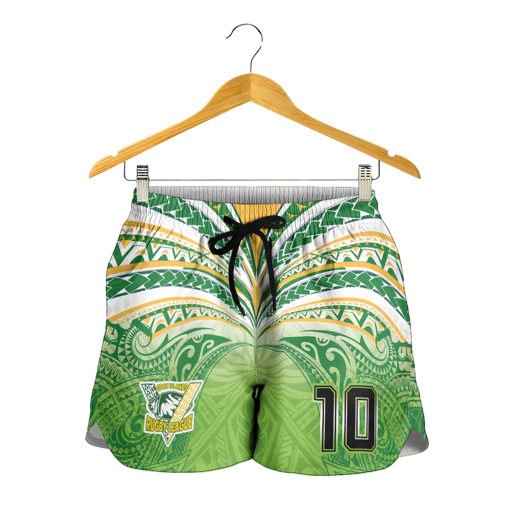 Custom Cook Islands Rugby League Shorts for Women Tatau Tribal Motifs-Light Green Color LT03 - Polynesian Pride