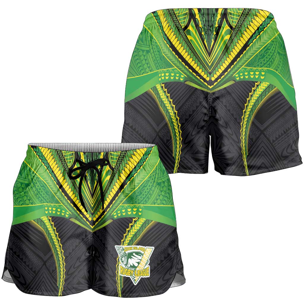 Custom Cook Islands Rugby Shorts for Women Tatau Art Sport Style Black Color LT03 - Polynesian Pride