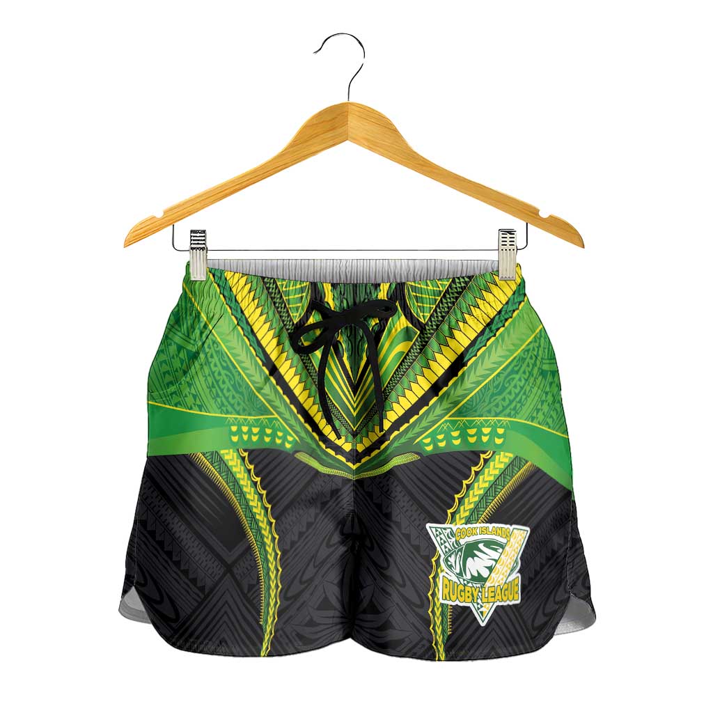 Custom Cook Islands Rugby Shorts for Women Tatau Art Sport Style Black Color LT03 - Polynesian Pride