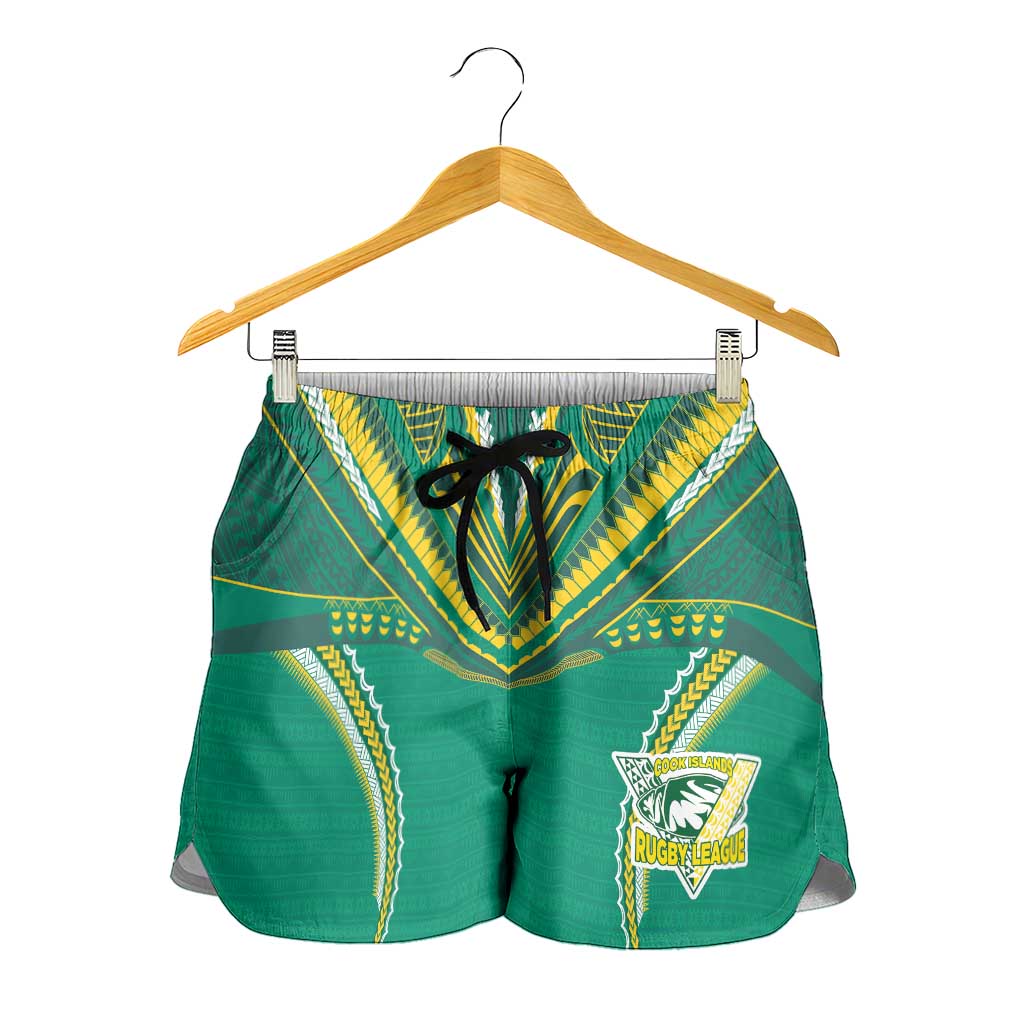 Custom Cook Islands Rugby Shorts for Women Tatau Art Sport Style Green Color LT03 - Polynesian Pride