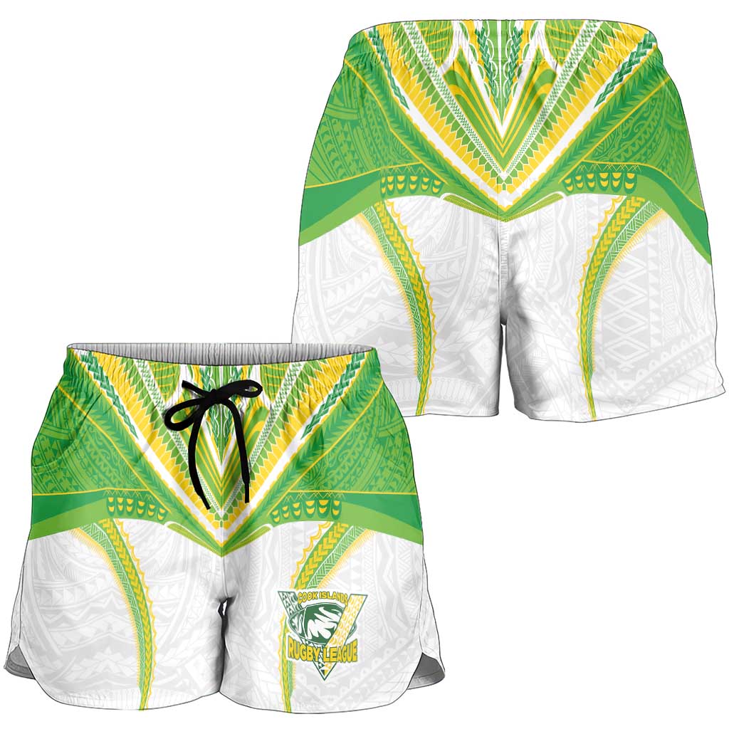Custom Cook Islands Rugby Shorts for Women Tatau Art Sport Style White Color LT03 - Polynesian Pride