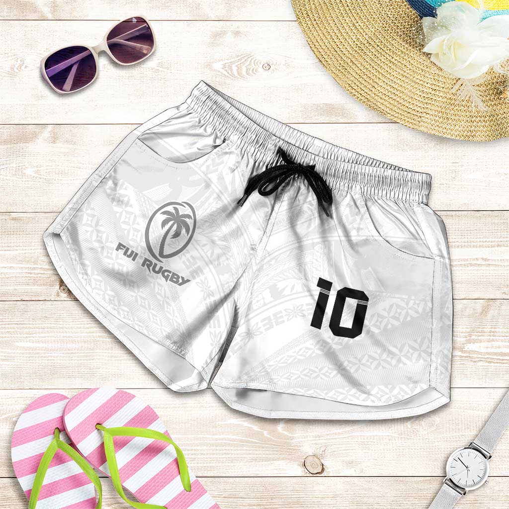 Custom Fiji Rugby Shorts for Women Tapa Tribal Motifs Sporty Style LT03 White - Polynesian Pride