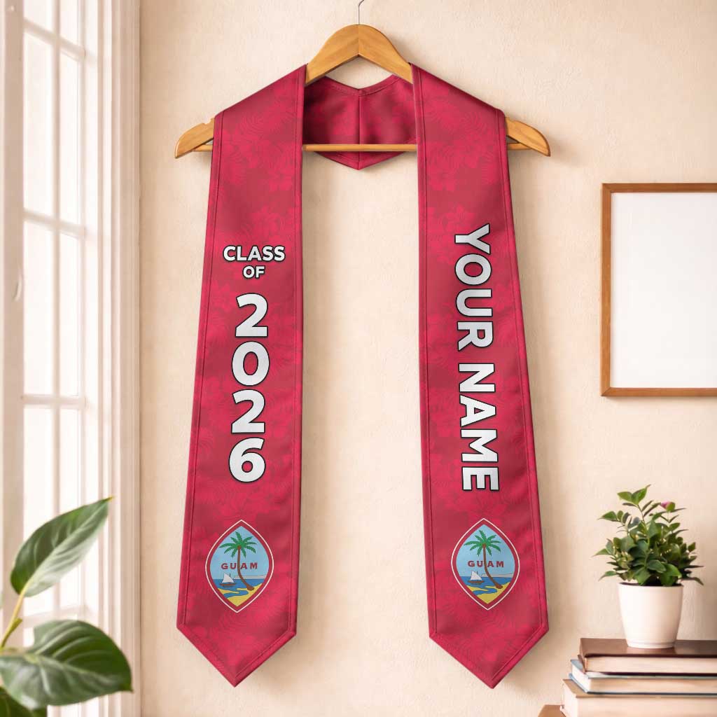 Custom Guam Graduation Stole Guaman Seal Red Floral Design