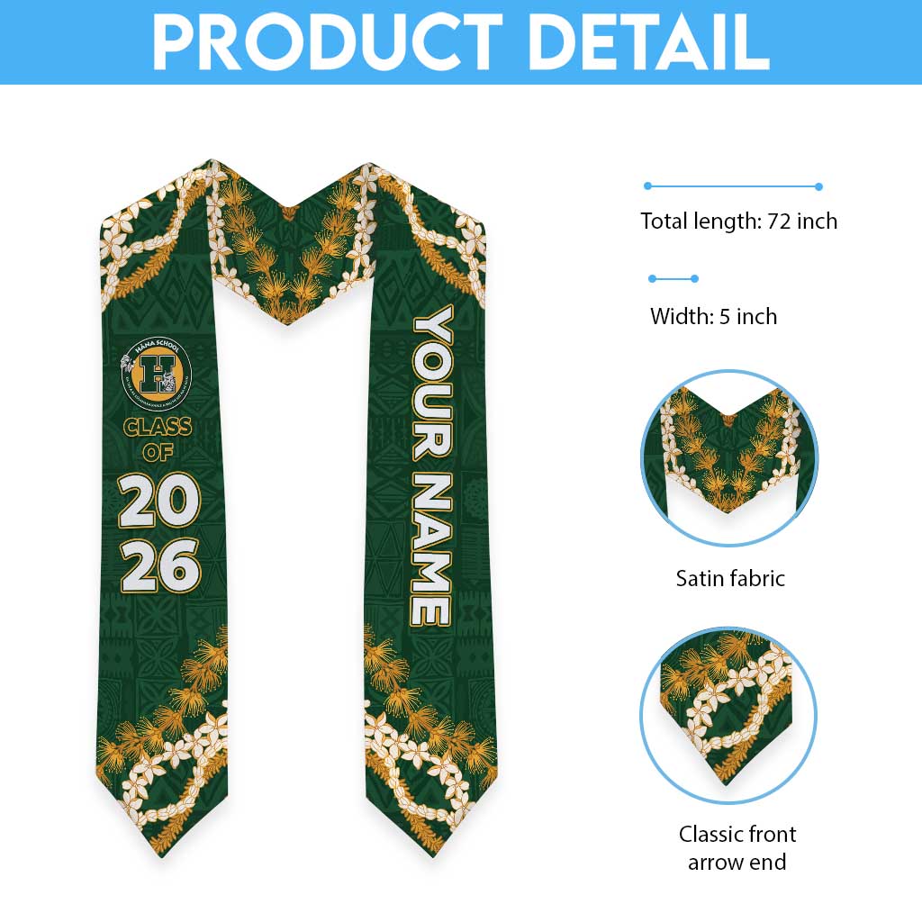 Custom Hana High And Elementary School Graduation Stole Tapa Pattern With Leis
