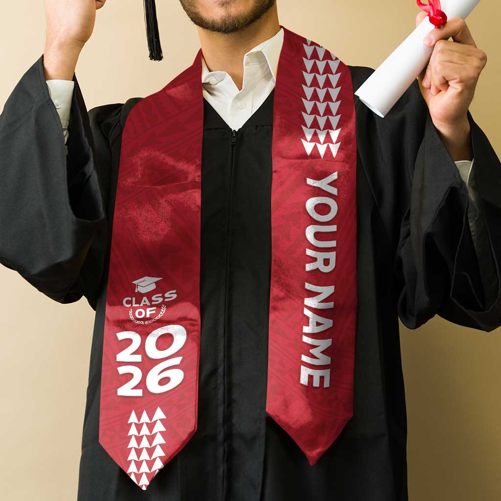 Custom Hawaii Graduation Stole Kakau Pattern Red Version