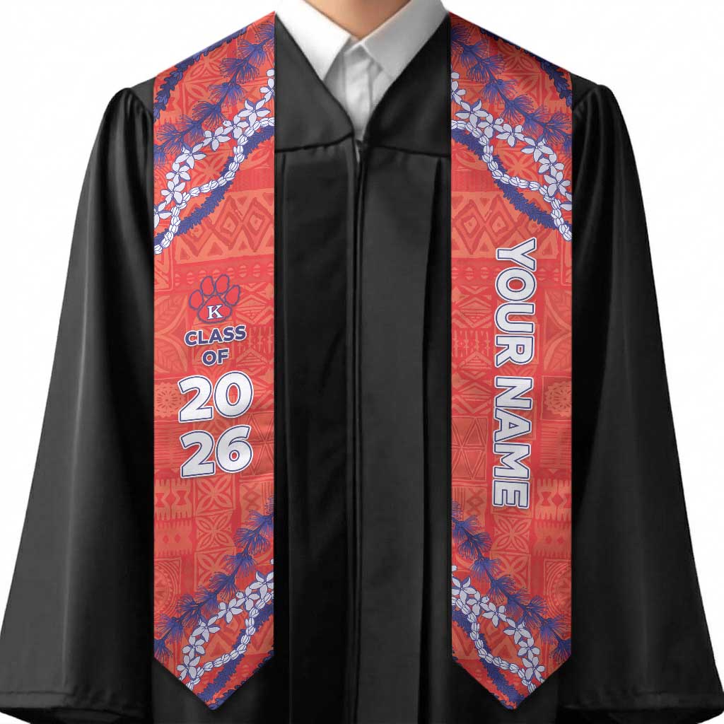 Custom Hawaii Keaau High School Graduation Stole Tapa Pattern With Leis