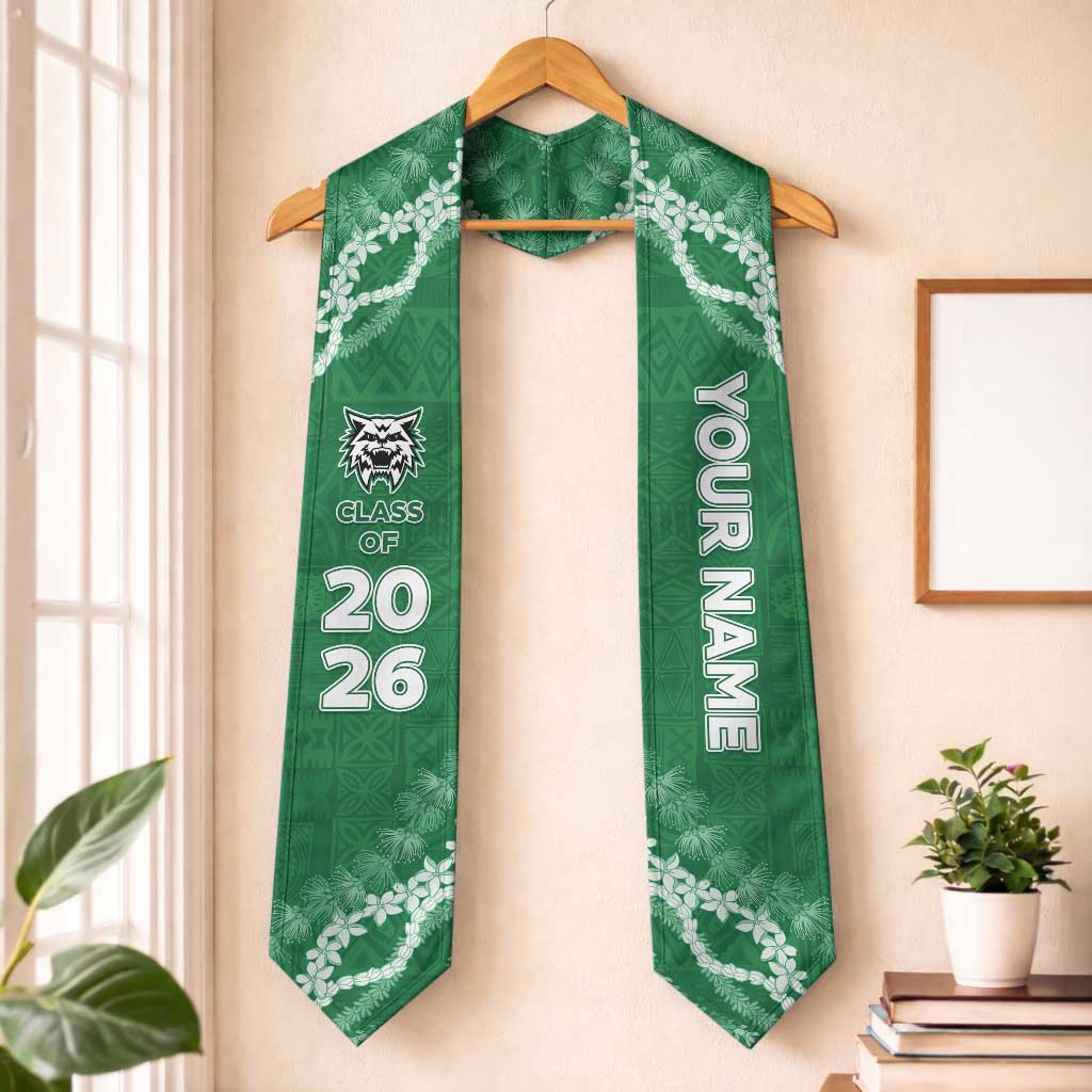 Custom Hawaii Konawaena High School Graduation Stole Tapa Pattern With Leis