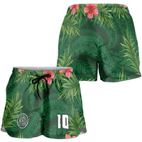 Custom Hawaii Volleyball Shorts for Women Kakau Abstract and Tropical Plants Green Color LT03 - Polynesian Pride