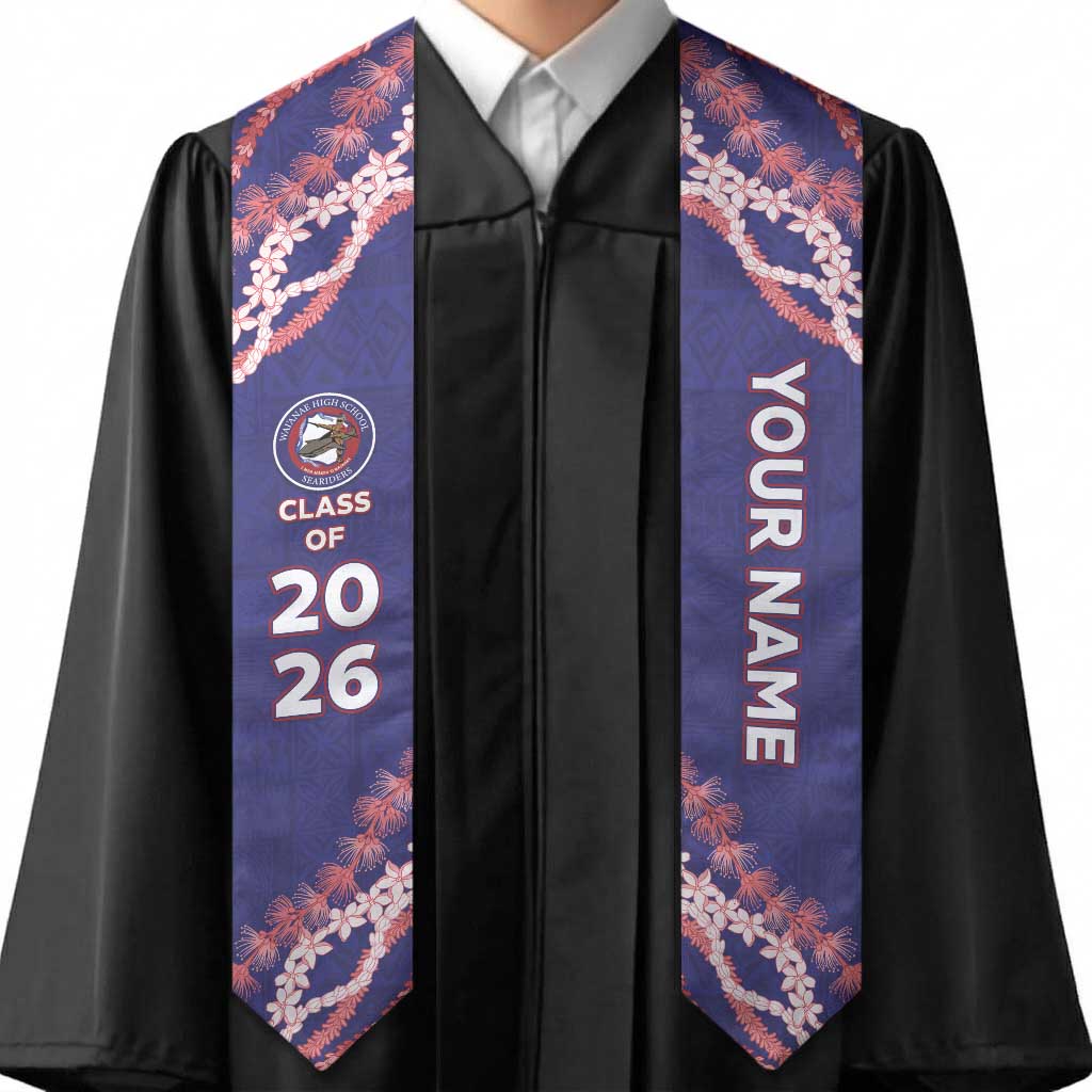 Custom Hawaii Waianae High School Graduation Stole Tapa Pattern With Leis