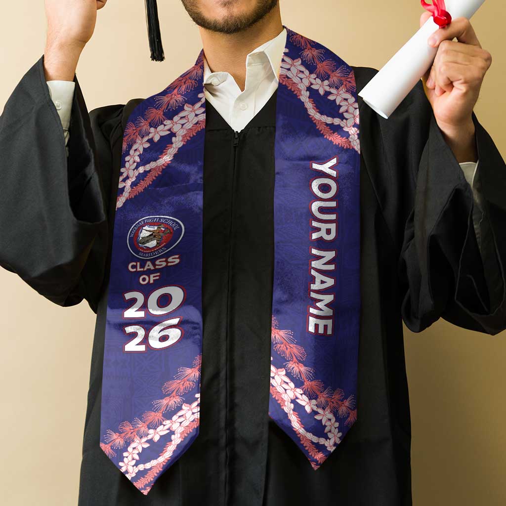 Custom Hawaii Waianae High School Graduation Stole Tapa Pattern With Leis