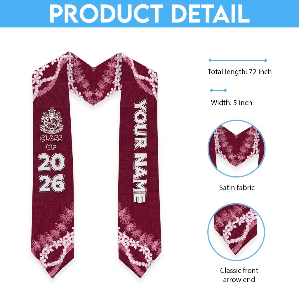 Custom H.P. Baldwin High School Graduation Stole Tapa Pattern With Leis