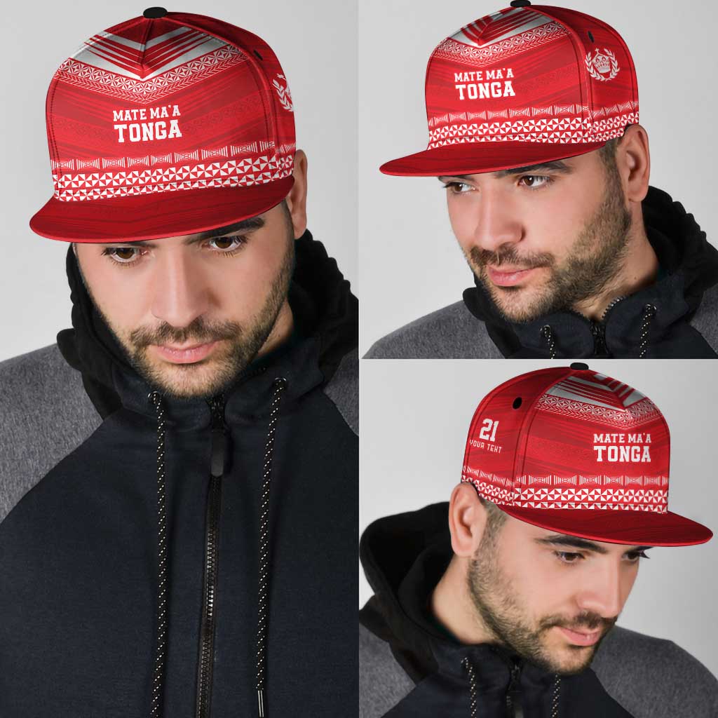 Custom Mate Ma'a Tonga Heritage Snapback Cap Pacific Tribal Rugby Red Edition - Polynesian Pride