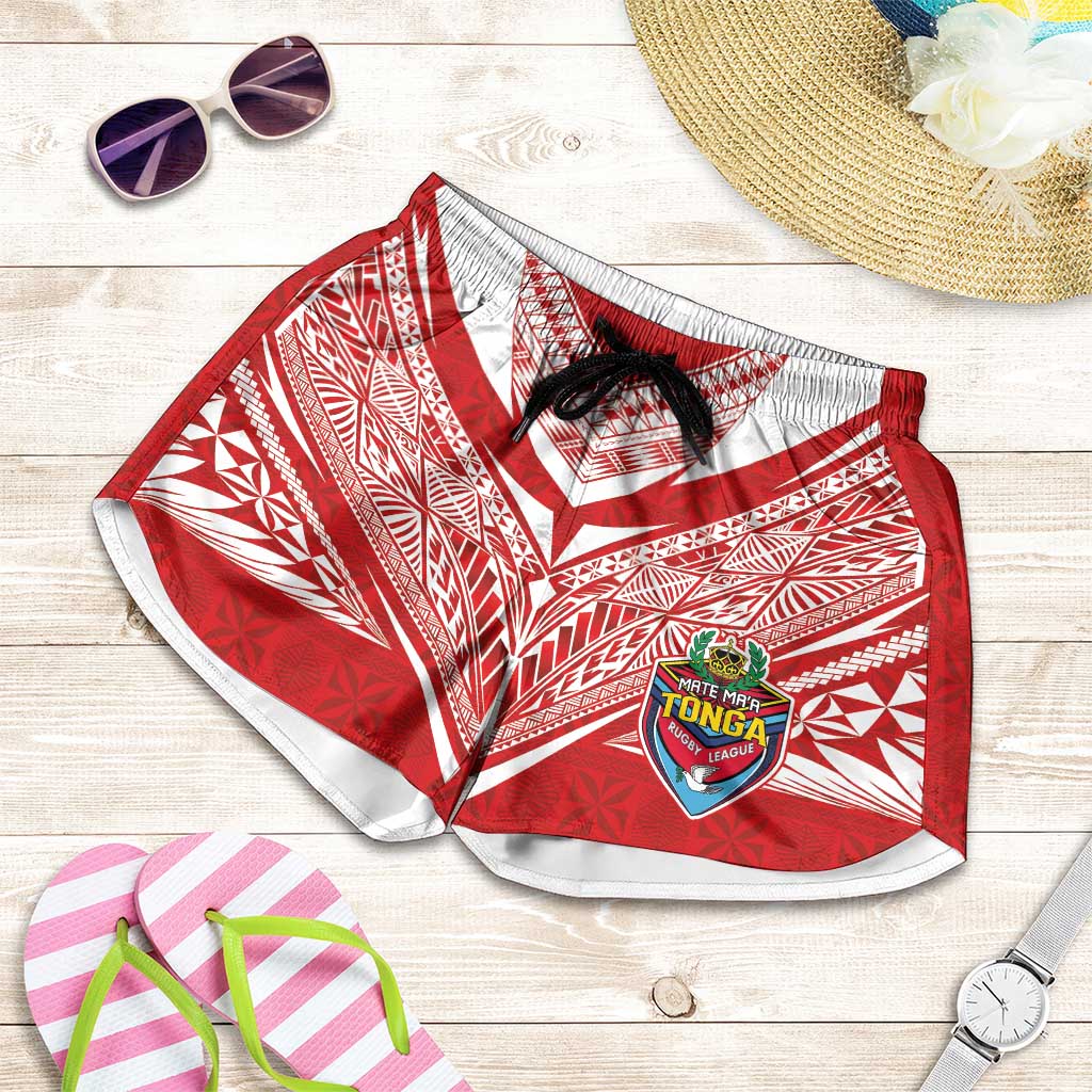 Custom Tonga Rugby Shorts for Women Ngatu Motifs and Pacific Patterns LT03 Red - Polynesian Pride