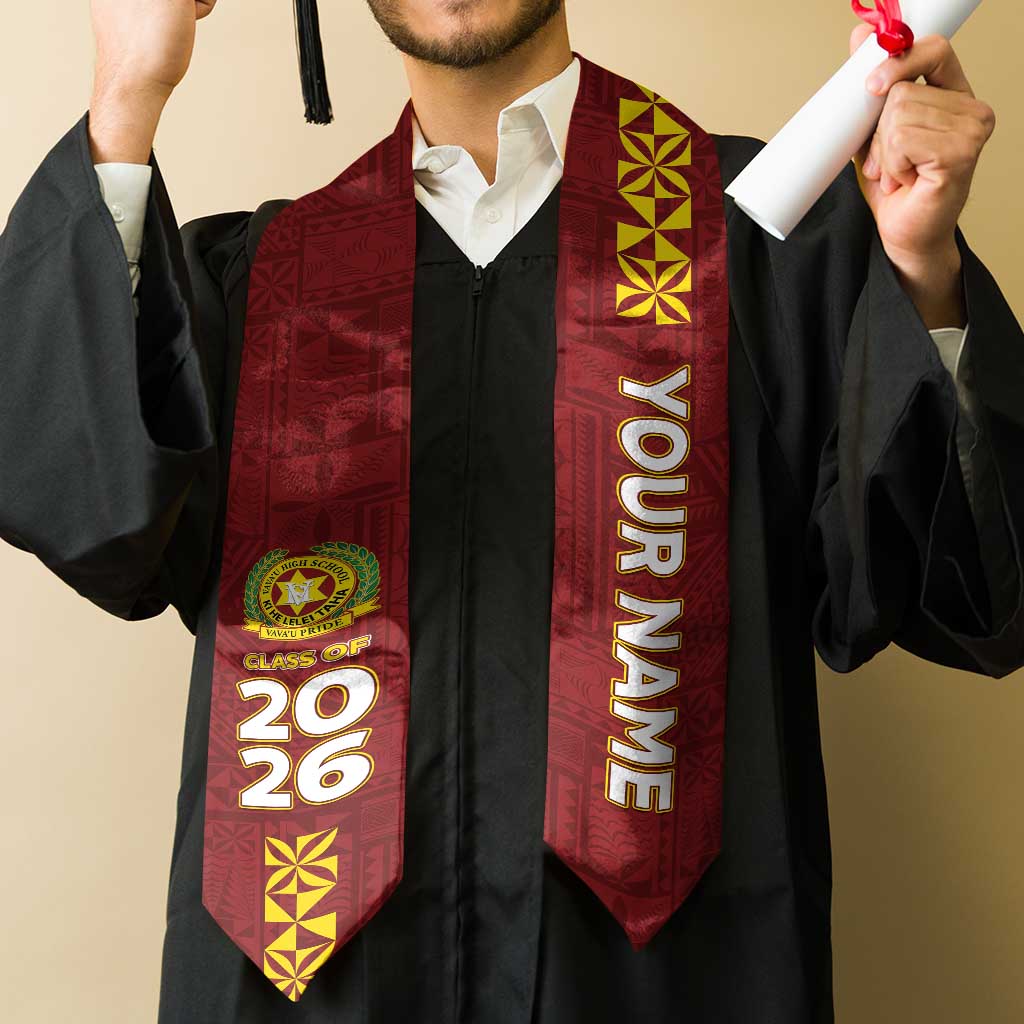 Custom Vavau High School Graduation Stole Tongan Ngatu Pattern