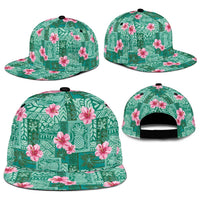 Cyan Hawaii Hibiscus With Tropical Flowers Motifs Snapback Cap LT14 - Polynesian Pride