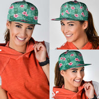 Cyan Hawaii Hibiscus With Tropical Flowers Motifs Snapback Cap LT14 - Polynesian Pride