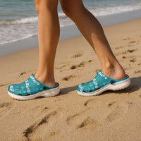 Cyan Hawaii Palm Tree Hibiscus Clogs Shoes Fantasy Summer Vibe