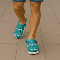Cyan Hawaii Palm Tree Hibiscus Clogs Shoes Fantasy Summer Vibe