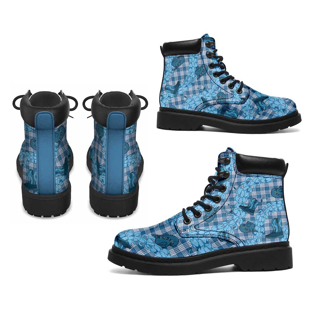 Cyan Palaka Hawaii Cowboy All Season Boots Puakenikeni Lei Paniolo Papale Seamless Vibes LT14 - Polynesian Pride