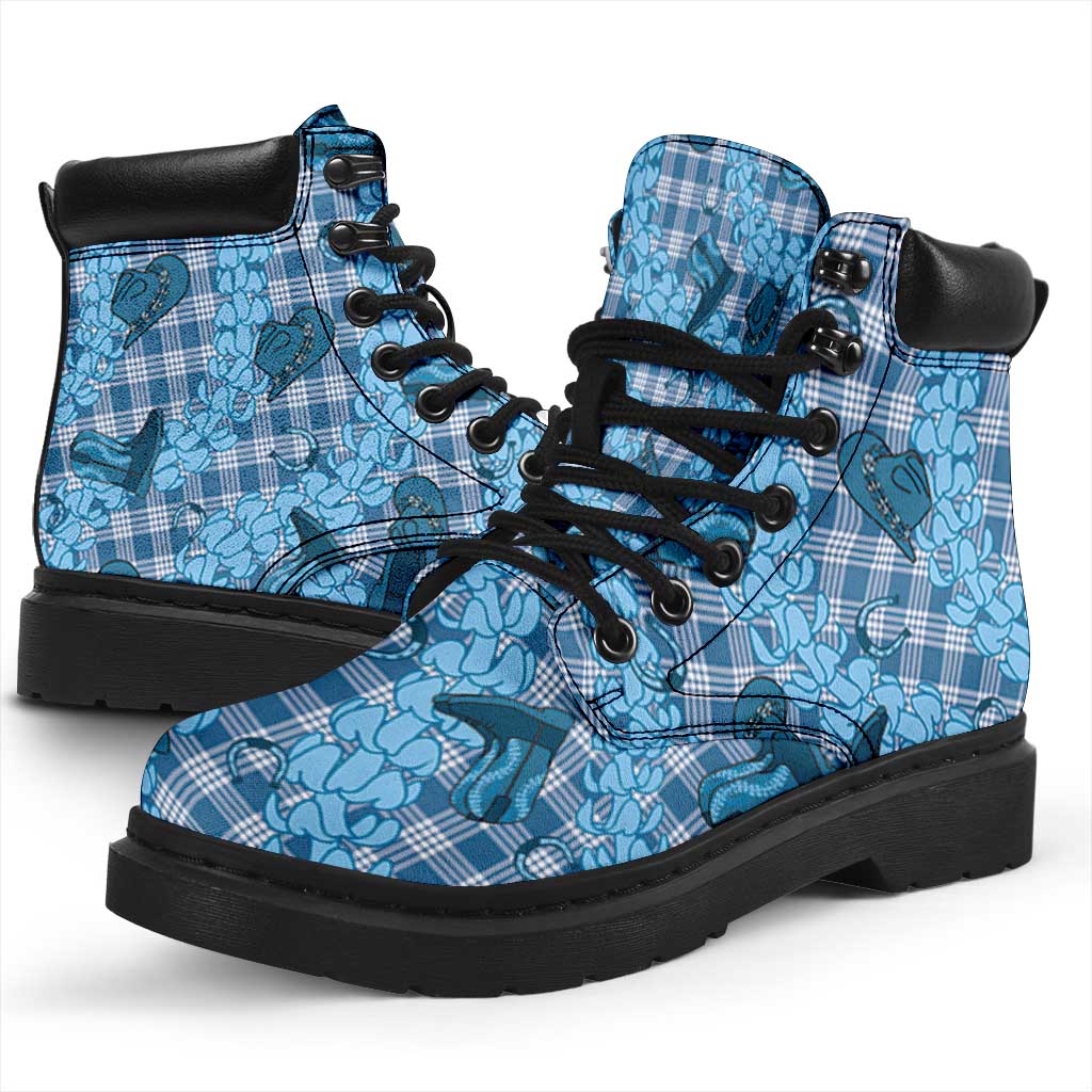 Cyan Palaka Hawaii Cowboy All Season Boots Puakenikeni Lei Paniolo Papale Seamless Vibes LT14 - Polynesian Pride