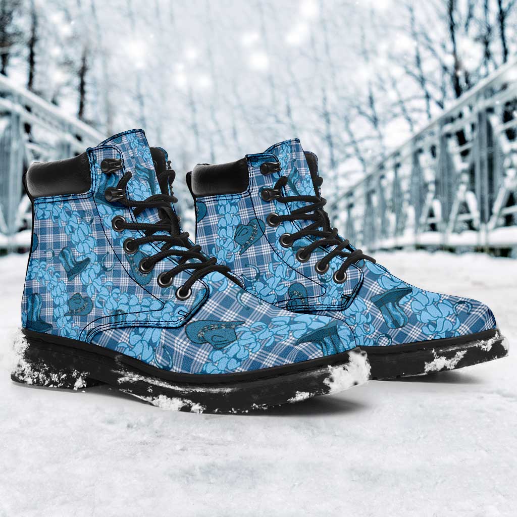 Cyan Palaka Hawaii Cowboy All Season Boots Puakenikeni Lei Paniolo Papale Seamless Vibes LT14 - Polynesian Pride