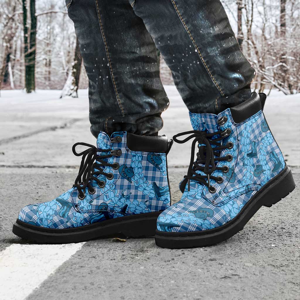 Cyan Palaka Hawaii Cowboy All Season Boots Puakenikeni Lei Paniolo Papale Seamless Vibes LT14 - Polynesian Pride