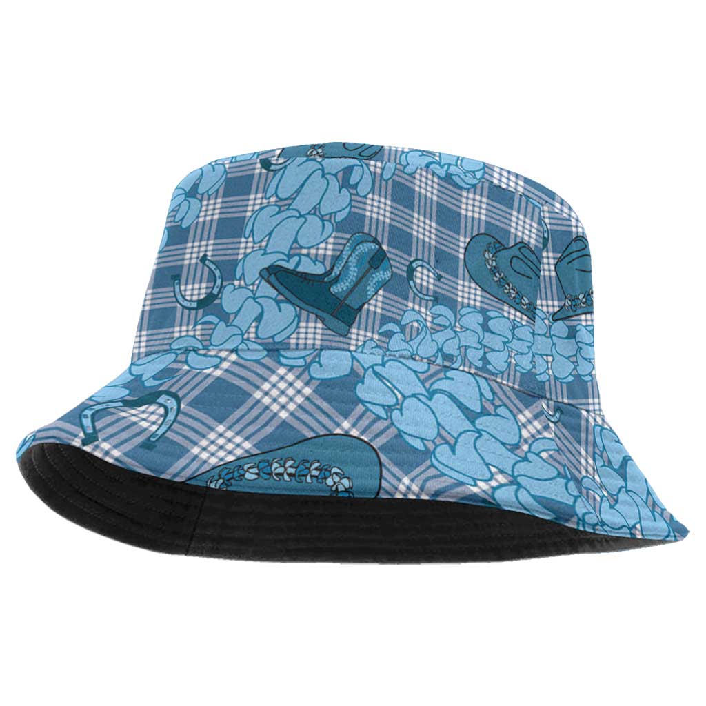 Cyan Palaka Hawaii Cowboy Bucket Hat Puakenikeni Lei Paniolo Papale Seamless Vibes LT14 One Size Cyan - Polynesian Pride