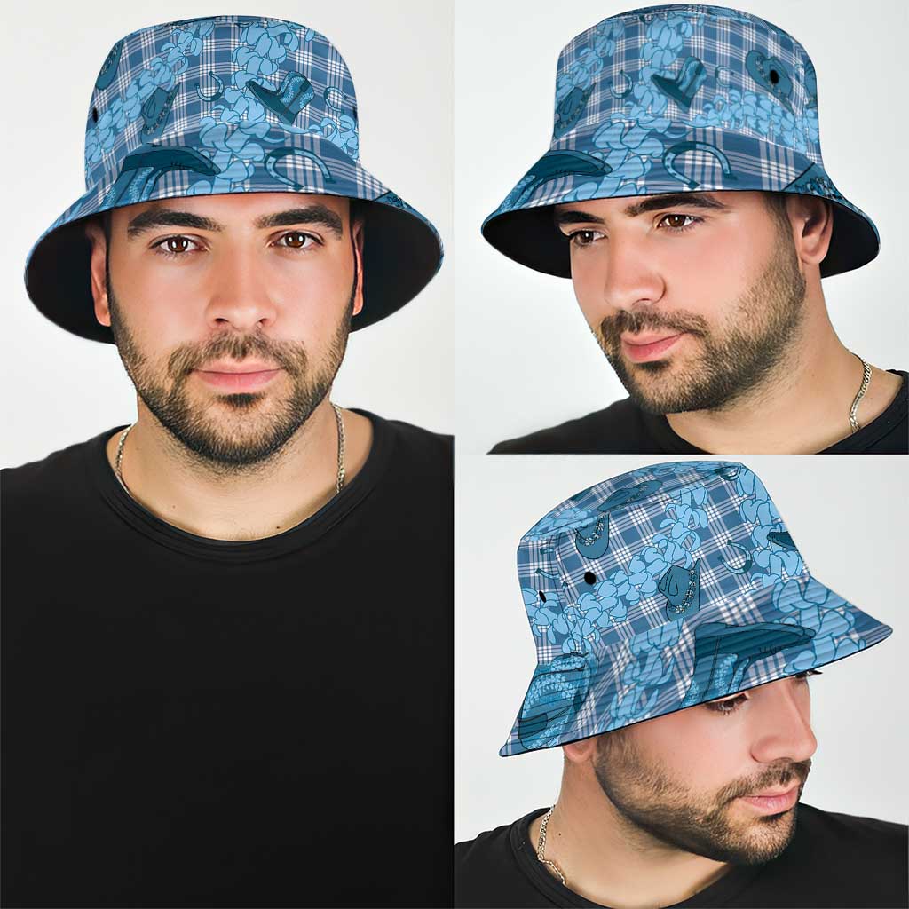 Cyan Palaka Hawaii Cowboy Bucket Hat Puakenikeni Lei Paniolo Papale Seamless Vibes LT14 - Polynesian Pride