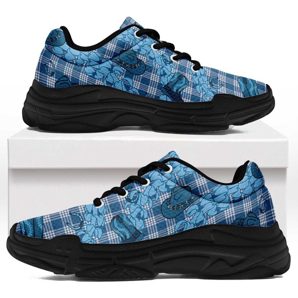 Cyan Palaka Hawaii Cowboy Chunky Sneakers Puakenikeni Lei Paniolo Papale Seamless Vibes LT14 Cyan - Polynesian Pride