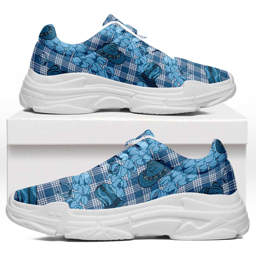 Cyan Palaka Hawaii Cowboy Chunky Sneakers Puakenikeni Lei Paniolo Papale Seamless Vibes LT14 Cyan - Polynesian Pride