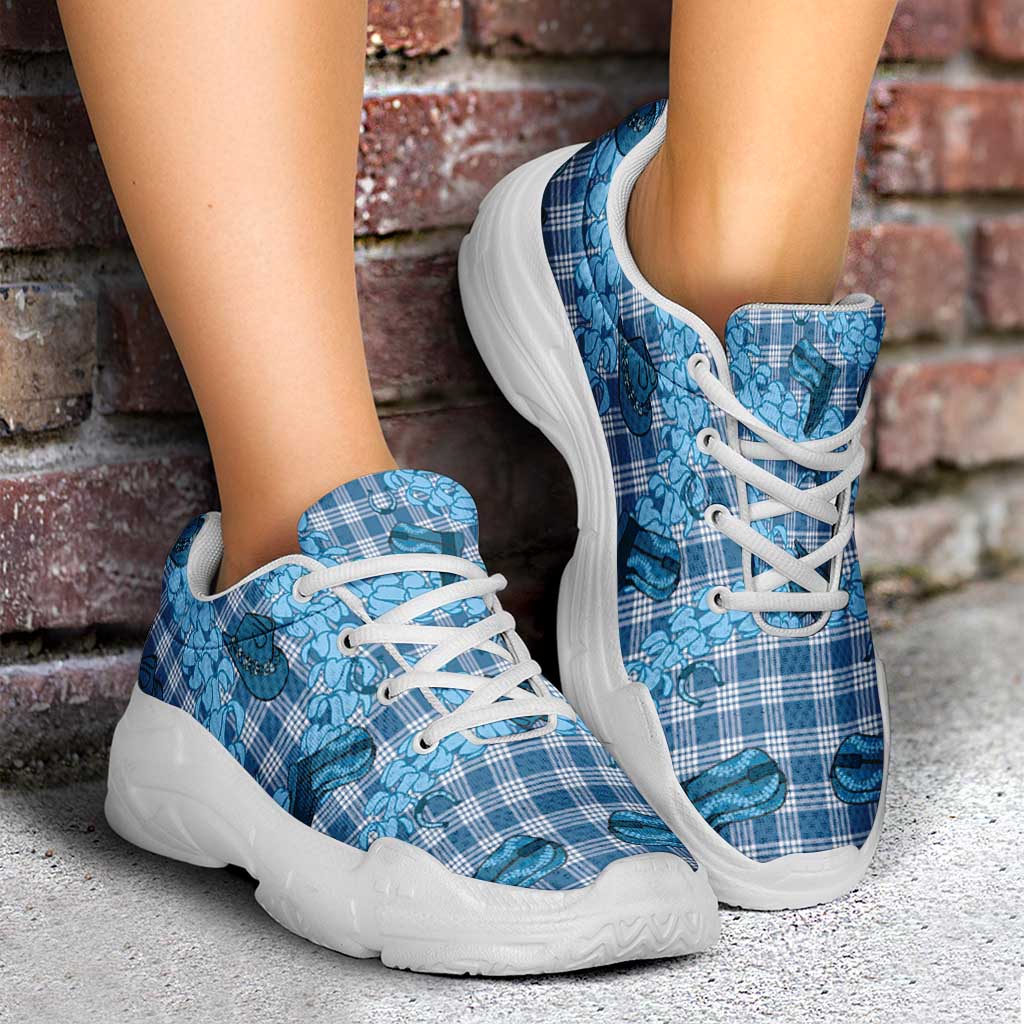 Cyan Palaka Hawaii Cowboy Chunky Sneakers Puakenikeni Lei Paniolo Papale Seamless Vibes LT14 - Polynesian Pride