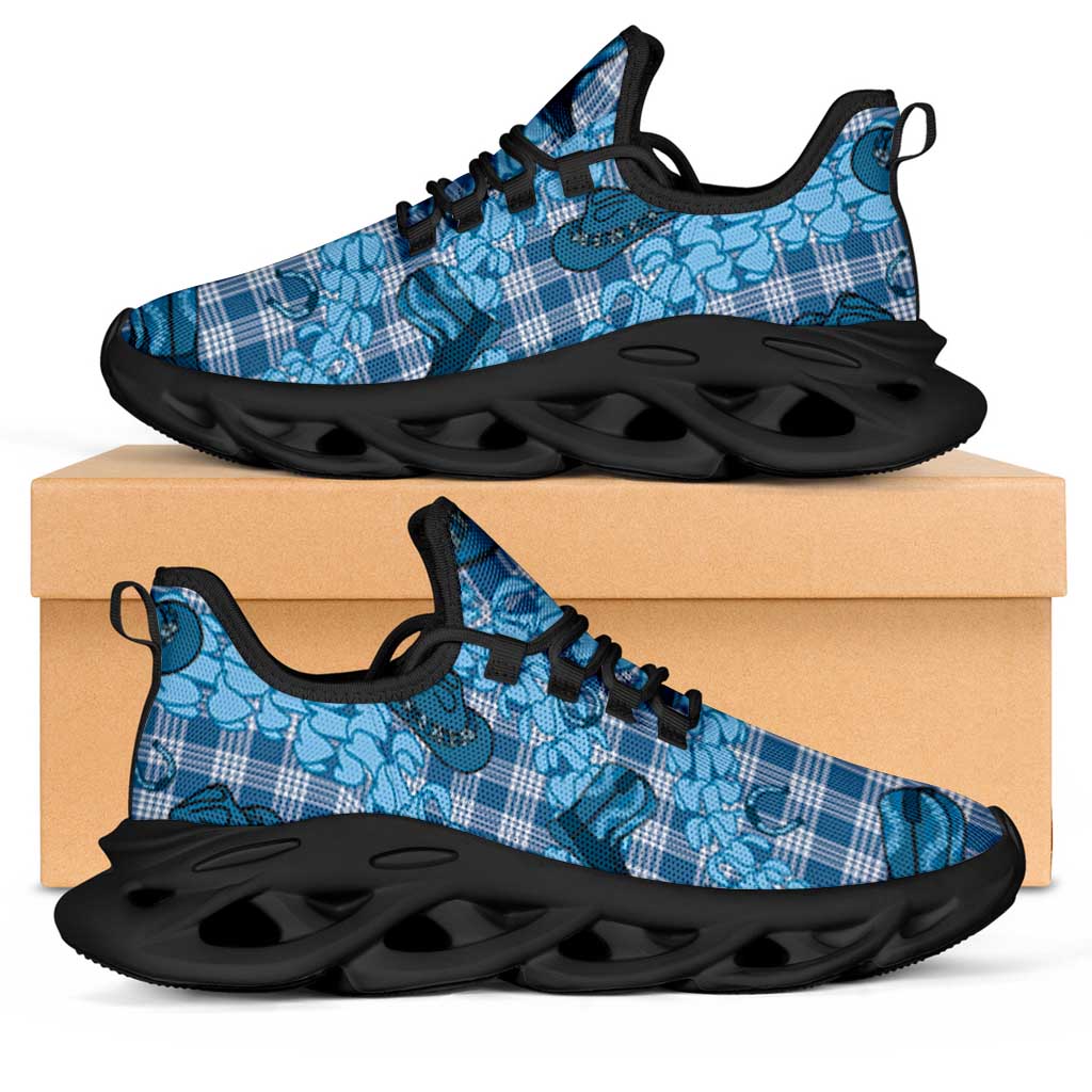 Cyan Palaka Hawaii Cowboy Clunky Sneakers Puakenikeni Lei Paniolo Papale Seamless Vibes - Polynesian Pride