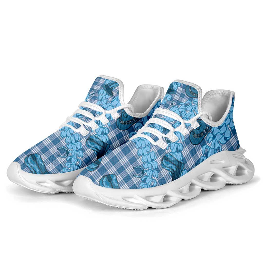 Cyan Palaka Hawaii Cowboy Clunky Sneakers Puakenikeni Lei Paniolo Papale Seamless Vibes LT14 - Polynesian Pride
