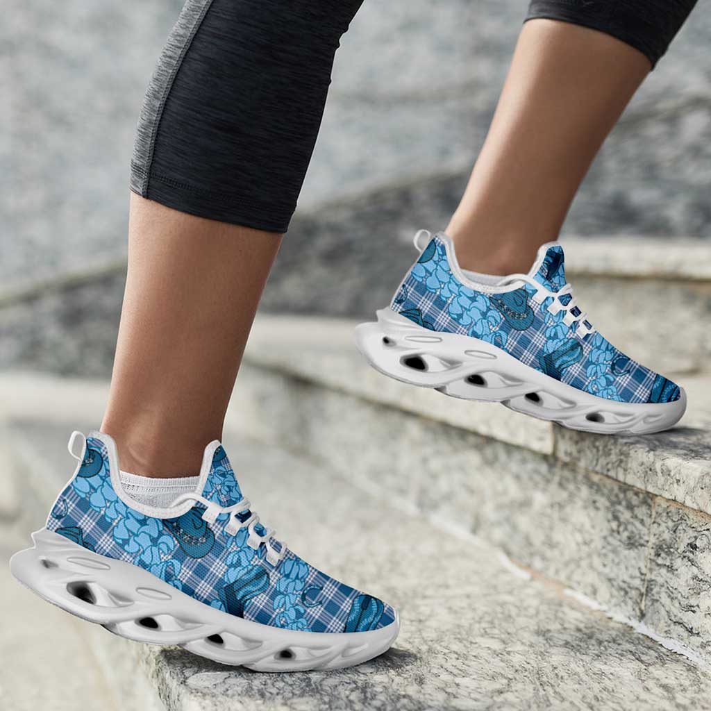 Cyan Palaka Hawaii Cowboy Clunky Sneakers Puakenikeni Lei Paniolo Papale Seamless Vibes LT14 - Polynesian Pride