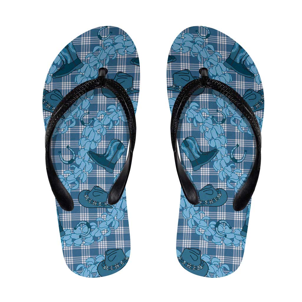 Cyan Palaka Hawaii Cowboy Flip Flops Puakenikeni Lei Paniolo Papale Seamless Vibes LT14 Cyan - Polynesian Pride