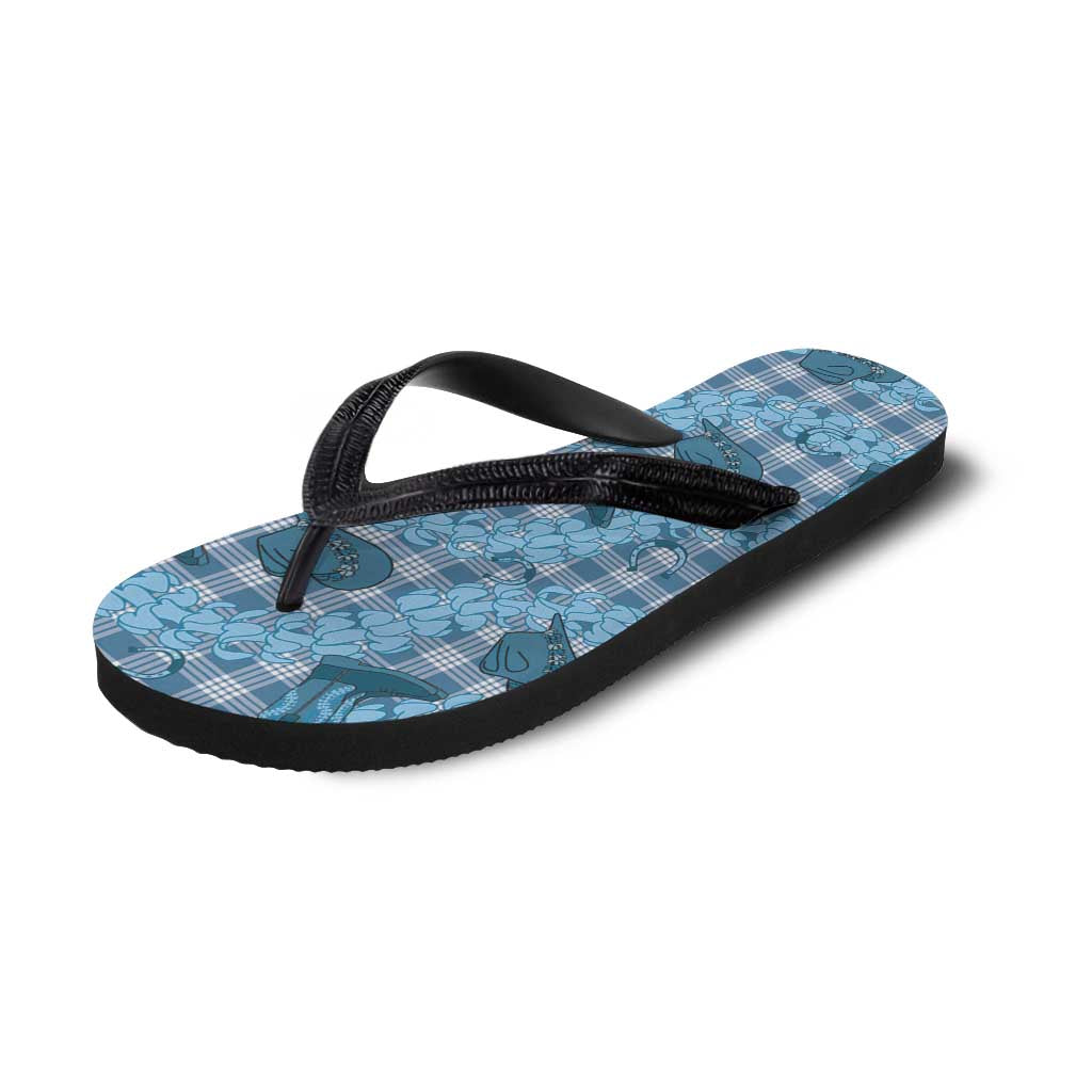 Cyan Palaka Hawaii Cowboy Flip Flops Puakenikeni Lei Paniolo Papale Seamless Vibes LT14 - Polynesian Pride