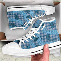 Cyan Palaka Hawaii Cowboy High Top Shoes Puakenikeni Lei Paniolo Papale Seamless Vibes LT14 Cyan - Polynesian Pride