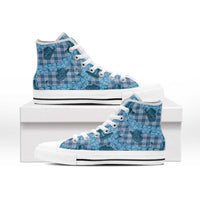 Cyan Palaka Hawaii Cowboy High Top Shoes Puakenikeni Lei Paniolo Papale Seamless Vibes LT14 - Polynesian Pride