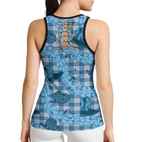 Cyan Palaka Hawaii Cowboy Hollow Tank Top Puakenikeni Lei Paniolo Papale Seamless Vibes LT14 - Polynesian Pride