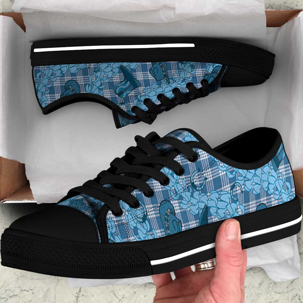 Cyan Palaka Hawaii Cowboy Low Top Shoes Puakenikeni Lei Paniolo Papale Seamless Vibes LT14 Cyan - Polynesian Pride