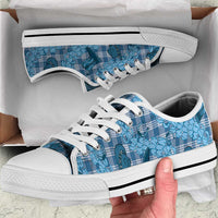 Cyan Palaka Hawaii Cowboy Low Top Shoes Puakenikeni Lei Paniolo Papale Seamless Vibes LT14 Cyan - Polynesian Pride