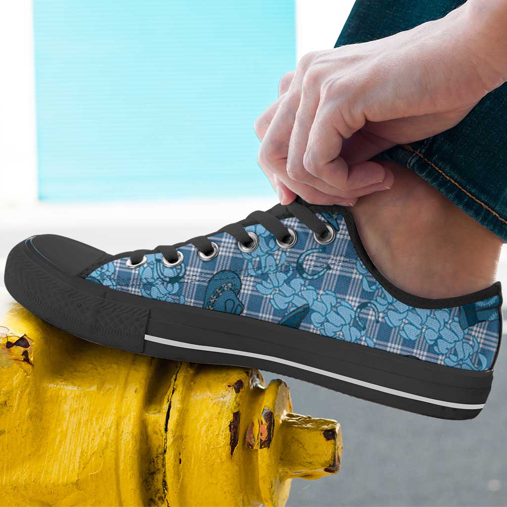 Cyan Palaka Hawaii Cowboy Low Top Shoes Puakenikeni Lei Paniolo Papale Seamless Vibes LT14 - Polynesian Pride